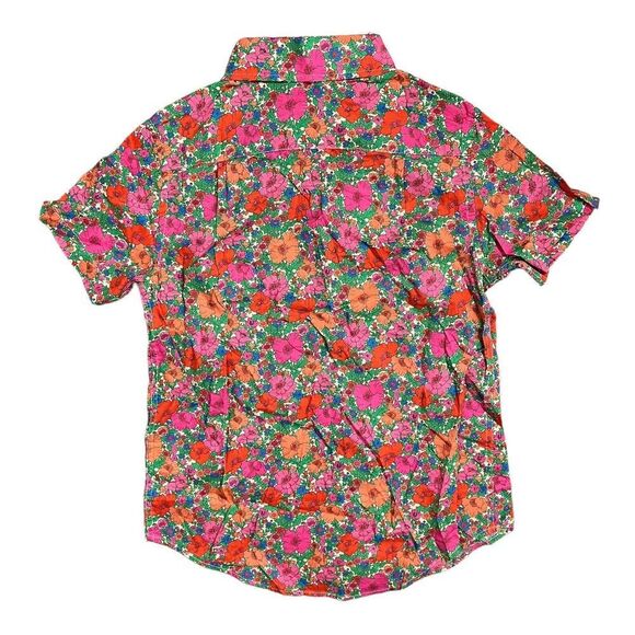 Crewcuts Shirt Boys 6-7 Button Down Floral Liberty Red Orange  Organic Cotton - Picture 7 of 8